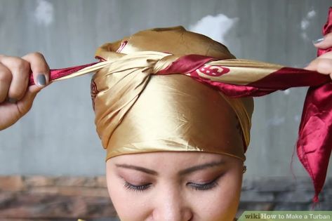 3 Ways to Make a Turban - wikiHow How To Make Turban, Wax Museum Project, Turban Tutorial, African Turban, Large Square Scarf, Ali Baba, Hair Turban, Wax Museum, Folk Doll