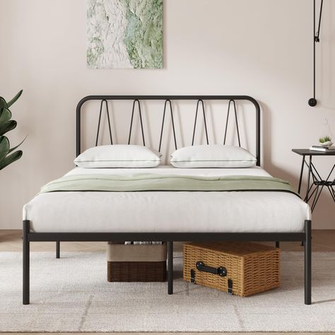 PRICES MAY VARY. Modern Style: The full size bed frame features a modern design that boasts a classic minimalist aesthetic that complements a variety of home decor styles. It is a matte black finish and scratch-resistant surface, making it look great despite use for years. Firm and Stable: The bed frame is composed of high-quality metal frame, 13 metal slats and 9 bed feet. The headboard provides better support for the mattress. Full size: 77.5"L×54.4"W×39"H. Adequate Storage Space: Our metal be Platform Bed Frame With Headboard, Metal Platform Bed Frame, Bed Frame With Headboard, Black Headboard, Full Size Bed Frame, Beds And Headboards, Mattress Foundation, Queen Bed Frame, Metal Platform Bed