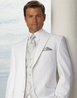 I guess this means he's a virgin. Casual Wedding Suit, White Tuxedo Wedding, Formal Suits Men, White Wedding Suit, Prom Suits For Men, Wedding Dress Suit, Suits Prom, Groom Tuxedo, White Tuxedo