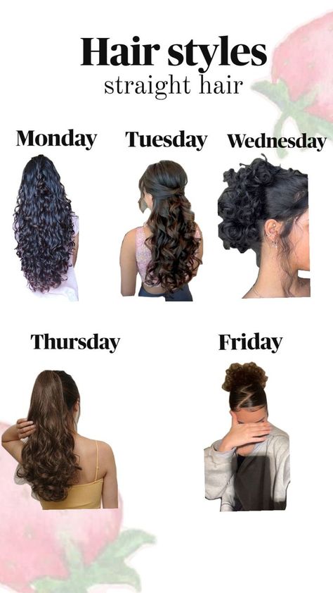 hairstyles for school, Monday through Friday          Wavy hair 2b,2c,3a. 2b Hairstyles, Wavy Hair 2b, Hair Icon, Monday Tuesday Wednesday, Monday Tuesday, Thursday Friday, Hairstyles For School, Wavy Hair, Straight Hairstyles