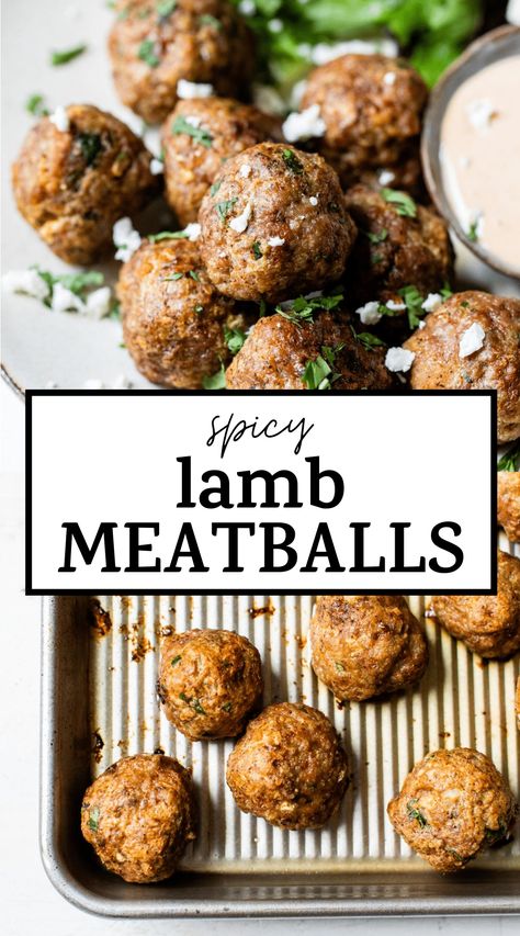 Meatballs Dinner Ideas, Ground Lamb Meatballs, Spicy Lamb Meatballs, Baked Lamb Meatballs, Meatballs Dinner, Ground Lamb Recipes, Meatball Dinner, Flavorful Dinner, Lamb Meatballs