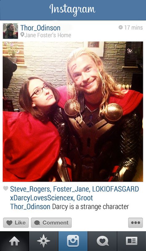 Thor | 13 Instagrams From The Marvel Universe Christopher Hemsworth, Kat Dennings, Dc Movies, Marvel Films, Marvel Dc Comics, Avengers Assemble, Chris Hemsworth, Tony Stark, The Villain