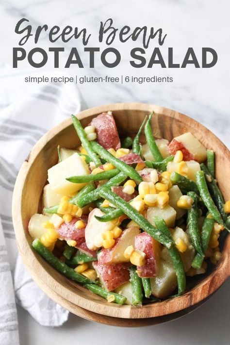 Green Bean Potato Salad - Made with an olive oil based dressing switching it up from the traditional version with adding green beans and corn. A perfect side dish for a picnic or barbecue. via Chef Julie Harrington, RD @ChefJulie_RD #potatosalad #greenbean #corn #sidedish #picnicrecipe #plantbased #vegetarian #glutenfree #vegan Oil Based Dressing, Green Beans And Corn, Green Bean Potato Salad, Food Potatoes, Benefits Of Potatoes, Beans And Corn, Potato Salad With Egg, Salads Recipes, Quick Salads