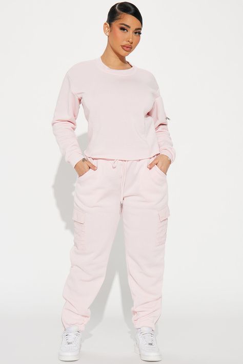 Available In Pink, Green, And Heather Grey. Fleece Pant Set Crew Neck Sleeve Pocket Jogger Drawstring Cargo Pockets Elastic Waistband Stretch Top/ Pant: 100% Polyester Imported | Dreamy Vibes Jogger Pant Set in Pink size Large by Fashion Nova Stephanie Rao, Chocolate Packaging, Stretch Top, Jogger Set, Fleece Pants, Jeans Jumpsuit, Mens Activewear, Pant Set, Matching Dresses