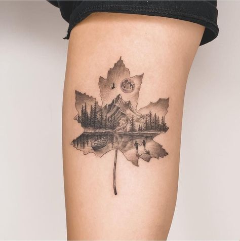 Maple Tree Tattoos For Women, Canadian Inspired Tattoos, Adirondack Tattoo Ideas, Alberta Tattoo Ideas, Canadian Tattoo For Women, Vermont Tattoo Ideas, Adirondack Tattoo, Fall Tattoos For Women, First Responder Tattoo Ideas