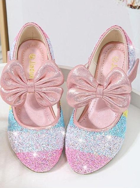 Girls Leather Glitter Heeled Bow Flats By Liv and Mia Princess Tutu Costumes, Girls High Heels, Girls Dress Shoes, Unicorn Costume, Sparkle Shoes, Girls Flats, Unicorn Headband, Glitter Heels, Crystal Shoes