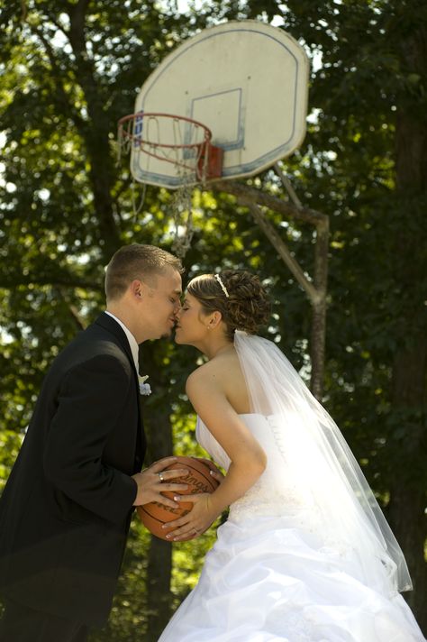 Take sentimental photos.  We snuck away during church camp to play basketball on this court Nba Wife Aesthetic, Basketball Engagement Photos, Nba Wife, Basketball Photoshoot, Basketball Wedding, Basketball Couples, Wife Aesthetic, Church Camp, Play Basketball