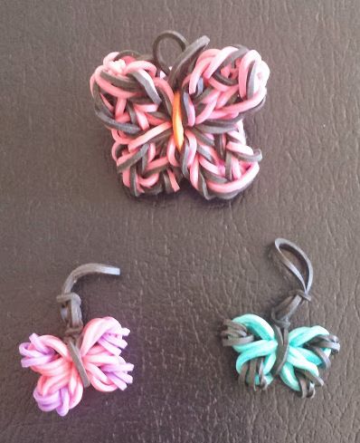 I made these Rainbow Loom butterflies. Can be made into a ring, charm, bracelet. Rainbow Loom Rings, Rubber Band Charms Without Loom, Loomband Charms, Loom Bands Animals, Rainbow Loom Butterfly, Rainbow Loom Charms Hook Only, Rainbow Loom Rubber Bands, Rubber Band Crafts, Diy Friendship Bracelets Tutorial