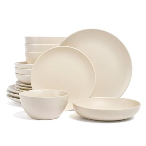 over&back Coupe Dinnerware Set - Stoneware Dishes - Comes with 4 Dinner Plates, 4 Salad Plates, 4 Cereal Bowls, and 4 Dinner Bowls - 16-Piece All-Occasion Place Settings - Semi-Matte Ivory Cream Colored Kitchens, Cream Plates, Dishware Sets, Plates And Bowls Set, Stoneware Dishes, Stoneware Dinnerware Sets, Kitchen Bowls, Dinner Bowls, Stoneware Dinnerware