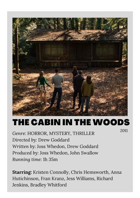 The Cabin In The Woods Movie Poster Cabin In The Woods Movie, Into The Woods Movie, The Cabin In The Woods, Bradley Whitford, Richard Jenkins, Horror Posters, Joss Whedon, Cabin In The Woods, The Cabin