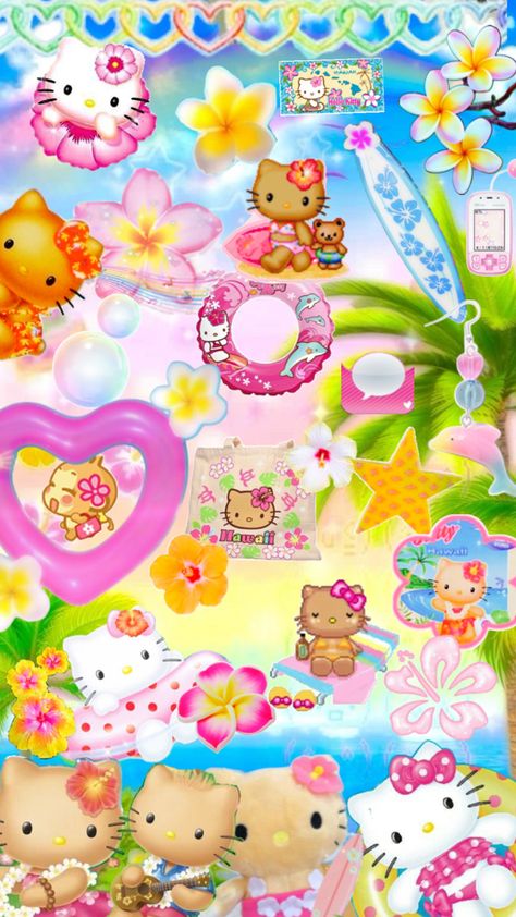 Hawaiian Hello Kitty Wallpaper, Hawaiian Hello Kitty, Kawaii Logo, Pink Wallpaper Hello Kitty, Pretty Wallpaper Ipad, 3d Wallpaper Iphone, Walpaper Hello Kitty, Cute Summer Wallpapers, Alice And Wonderland Quotes