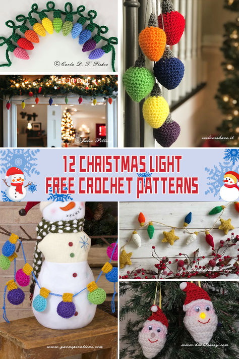 12 Christmas Light Crochet Patterns - FREE - iGOODideas.com Christmas Crochet Lights, Crochet Christmas Lights Free Pattern, Christmas Light Crochet, Crochet Christmas Lights, Crochet Christmas Garland, Crochet Cowl Free Pattern, Christmas Lights Garland, Decorating With Christmas Lights, Miniature Christmas