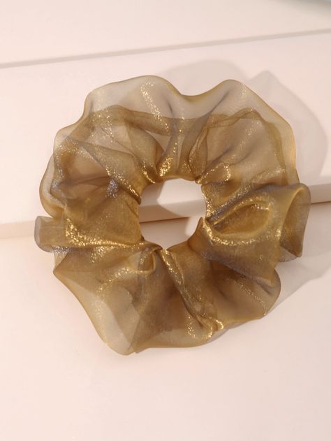 Gold Casual   Polyester Plain Scrunchies Embellished   Women Accessories Gold Scrunchie, Metal Texture, Hair Scrunchies, Scrunchie Hairstyles, Wood Metal, Esthetician, Greek Mythology, Hair Ties, Scrunchies