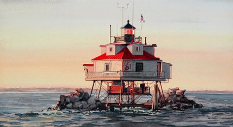 Thomas Needham - "Summer Sunset" -  Thomas Point Lighthouse, Chesapeake Bay, Maryland Widows Walk, Lighthouse Print, Lighthouse Pictures, Bay Photo, Lighthouse Art, Point Light, Beautiful Lighthouse, House Beach, Picture Postcards