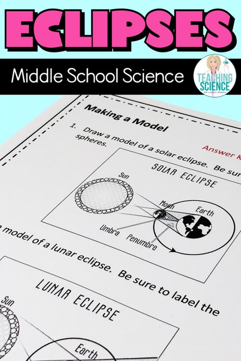 Solar Eclipse Activity Middle School, Stem Projects Middle School, Worksheets For Middle School, Eclipse Activities, Solar Eclipse Activity, Solar And Lunar Eclipse, Montessori Teaching, Middle School Science Teacher, Earth Space