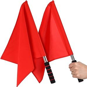 GANAZONO 2Pcs Referee Flag Stainless Steel Hand Flag Red Flag Sponge Handle Special Patrol Linesman Performance Official Flag for Sports Events Soccer Volleyball Football Track Red Flag, Sport Event, Volleyball, Soccer, Track, Flag, Football, Stainless Steel, Sports