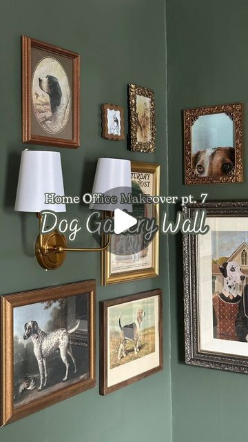 Emma Shay | interior decorator + homebody 🏡 on Instagram: "Dog lovers, you’ll adore this gallery wall 🐶🐾🐶  I’ve been collecting dog art for years from thrift stores, antique stores, art fairs, Etsy, the public domain, artists who created art of my dogs, estate sales… basically anywhere I could find it. I’m drawn to it.  Some dog art is scattered throughout my house, but I knew these pieces would work in a gallery wall together, and I’m excited to finally get it up (and the frames off of my floor, that’s the real celebration here). I went for an eclectic, collected, hardly even or symmetrical look so I can easily add more art if I would like to. Which is highly likely." Dog Art Gallery Wall, Dog Gallery Wall, Salon Bathroom, Plaid Room, Picture Gallery Wall, Pet Area, Instagram Dog, Art Fairs, Interior Decorator