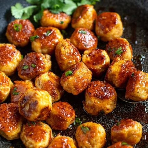 Chicken Meatballs With Honey Garlic Soy Sauce - Cooked & Loved Garlic Chicken Meatballs, Honey Garlic Soy Sauce, Ground Chicken Meatballs, Honey Garlic Meatballs, Easy Sesame Chicken, Leftover Meatballs, Honey Soy Chicken, Soy Chicken, Gluten Free Bread Crumbs