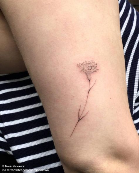 Delicate Carnation Tattoo, Carnation Spine Tattoo, Carnation Tattoo Outline, Fine Line Carnation Tattoo, Simple Carnation Tattoo, Carnations Tattoo, Carnation Tattoos, Bella Tattoo, Flowers Carnations