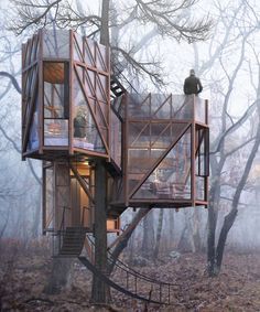 Modern Tree House, Tree House Plans, Cool Tree Houses, Tree House Designs, Castle Designs, Tiny House Cabin, Cabin In The Woods, Cabin Life, Forest House