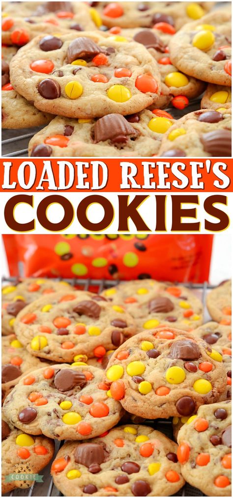 Reeses Baking Cups And Pieces Recipes, Reese’s Baking Cups And Pieces, Peanutbutter Reeses Cookies, Reese Pieces Peanut Butter Cookies, Cookie Recipes Reeses Peanut Butter Cups, Reeces Cookie Cups, Reses Cup Cookies, Recipes With Reeses Pieces, Cookies With Mini Reese Cups