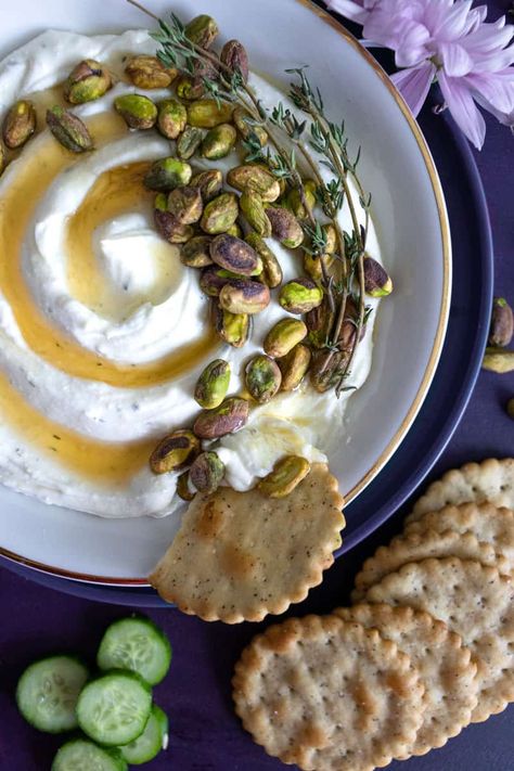 Whipped Feta Dip with Honey and Pistachios - Fueling a Southern Soul Whipped Feta With Honey And Pistachios, Pistachio Dip Recipe, Endo Food, Feta Dip With Honey, Whipped Feta Dip With Honey, Dinner Party Nibbles, Pistachio Dip, Hanukkah Ideas, Whipped Feta Dip