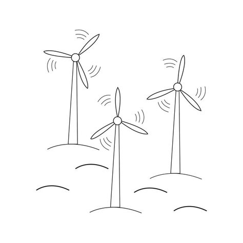 How To Draw Wind, Windmill Drawing, Wind Tattoo, Wind Drawing, Wind Farm, Easy Drawings, Vector Art, Art Projects, Coloring Books