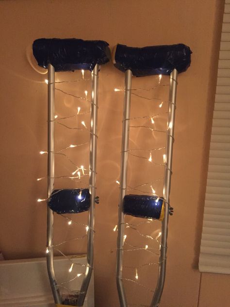 Decorated my crutches to make them cuter since I'm going to need them for awhile Crutch Aesthetic, Decorated Mobility Aid, Crutches Decorated, Crutches Aesthetic, Crutches Diy, Knee Scooter, Leg Cast, Heathers The Musical, Hippie Life