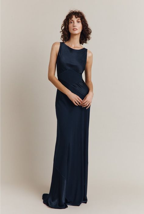 Navy Satin Dress, Elle Dress, Chic Brides, Bias Cut Dress, Ladies Clothing, Maxi Dress Navy, Easy Trendy Outfits, Satin Maxi, Satin Maxi Dress