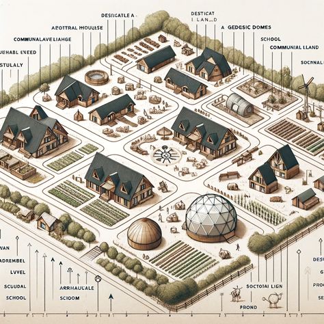 Family Village Plans, Fortification Architecture, Village Layout, Hexagon House, Smart Houses, Homestead Layout, Solar Punk, Conan Exiles, Tiny House Village