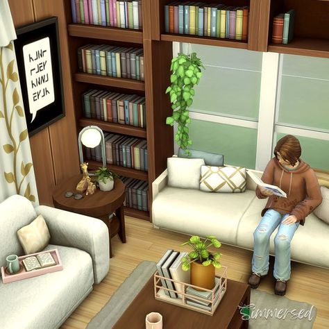 This is a cozy reading room, built with The Sims 4 Book Nook kit. You can find it on my gallery or download from Curseforge. Sims 4 builds | Sims 4 room builds #simshouse #simsbuild #showusyourbuilds #sims4maxismatch #sims4housebuild #thesims4 #thesims Curseforge Sims, Sims 4 Book Nook, Builds Sims 4, Sims 4 Room, Cozy Book Nook, Cozy Reading Room, Sims 4 No Cc, Sims 4 Builds, Living Room Sims 4