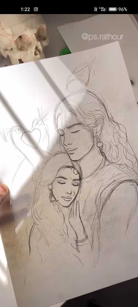 Radha Krishna Aesthetic Drawing Sketch, Ram Siya Sketch, Radhe Krishna Drawing Sketch, Radha Drawing Pencil Easy, Siya Ram Sketch, Krishna And Radha Sketch, Ram Ji Painting On Canvas, Radha Krishna Drawing Sketch Easy, Radha Krishna Cute Drawings