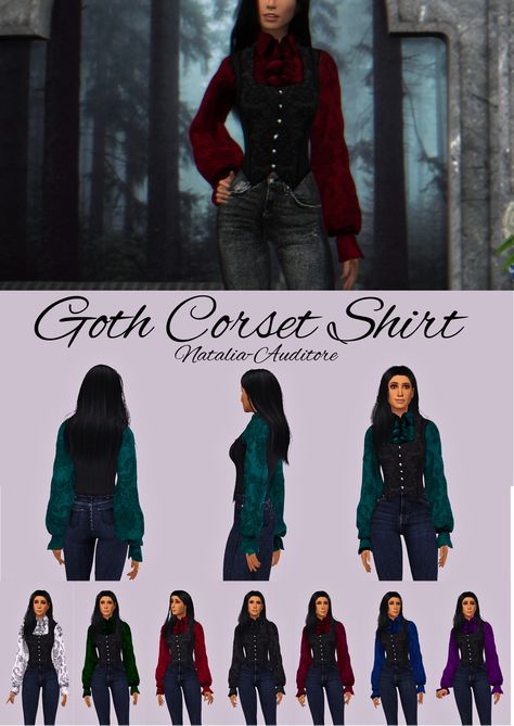 Sims 4 Casual Clothes, Sims 4 Cc Victorian Clothing, Natalia Auditore, Sims 4 Cc Goth, Aesthetic Sims, Witchy Outfits, Victorian Shirt, Sims Medieval, Sims Packs