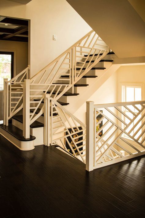 Beautiful straight staircase with a unique wooden baluster system. To learn more about wooden baluster design, check out our blog: http://artisticstairs-us.com/the-basics-of-wooden-baluster-design/ Ideas For Instagram Photos Inspiration, Modern Railing, Modern Stair Railing, Basement House Plans, Ideas For Instagram, Balcony Railing Design, Stair Railing Design, Best Modern House Design, Stairs Design Modern