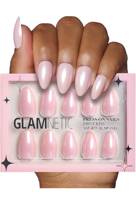 Glamnetic Press On Nails - First Kiss  Short Almond Neutral Pink Nails with a Glaze Finish  15 Sizes - 30 Nail Kit with Glue Neutral Pink Nails, Baby Blue French Tip, Blue French Tip, Neutral Pink, Short Almond, First Kiss, Nail Kit, Pink Nails, Press On Nails