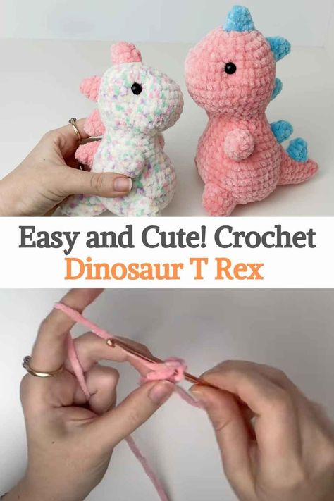 T Rex Free Crochet Pattern, Easy To Crochet Animals, Amigurumi Dinosaur Free Pattern Easy, How To Crochet A Dinosaur For Beginners, How To Make A Crochet Dinosaur, Crochet Stuffed Dinosaur Free Pattern, Diy Crochet Animals Easy, Cute Crochet Dinosaur Free Pattern, Amigurumi T Rex Free Pattern