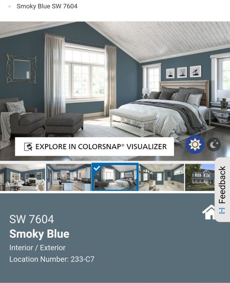 Office Wall Colors, Dog Bedroom, Grey Accent Wall, Blue Accent Walls, Accent Wall Colors, Blue Gray Paint, House Redesign, Smoky Blue, Farm House Colors