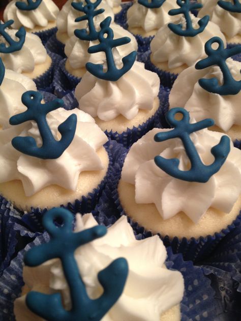 Boat Themed Cupcakes, Us Navy Cupcakes, Boat Cupcakes, Nautical Theme Cupcakes, Nautical Cupcakes, Sailboat Cupcakes, Anchor Cupcakes, Anchor Birthday, Cupcake Template