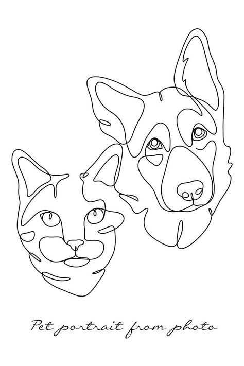 Cat Outline Tattoo, Cat And Dog Tattoo, Tatoo Dog, Dog Line Drawing, Portraits Pop Art, Dog Memorial Tattoos, Cat Outline, Dog Outline, Dog Portraits Art