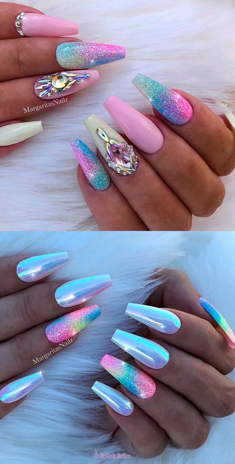 Within Step By Step Tutorials learn How to do Unicorn nails with chrome, holographic and mermaid powder, also learn How to mermaid nails then add a magical unicorn effect and How to do Ombré Holographic Unicorn Acrylic Nails. Also you can find the most stylish unicorn looks for more inspiration! Unicorn Nail Art, Art Design Ideas, Unicorn Nails, Mermaid Nails, Easter Nails, Acrylic Nail Art, Marble Nails, Coffin Nails Designs, Fire Nails