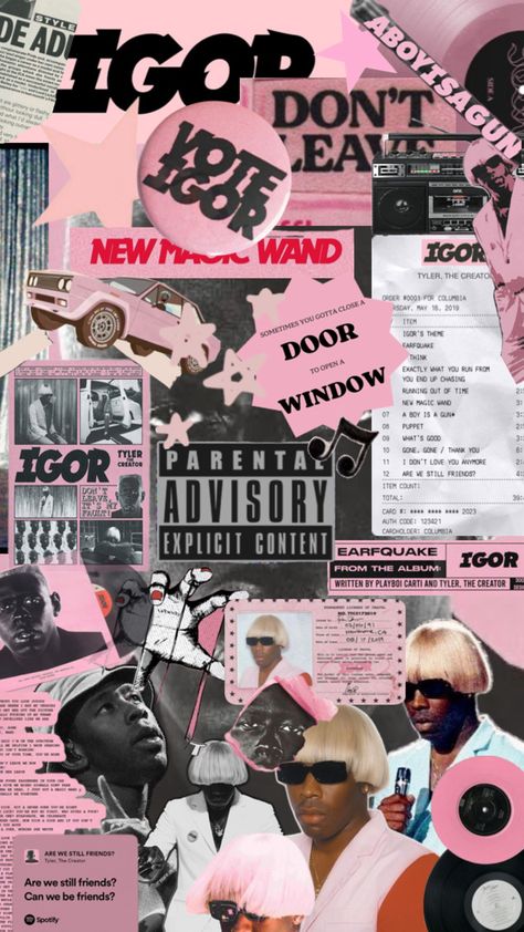 Igor by Tyler the creator collage Tyler The Creator Collage, Igor Tyler The Creator, Tyler The Creator Igor, Pink And Black Wallpaper, Tyler The Creator, Pink And Black, The Creator, Collage, Pink