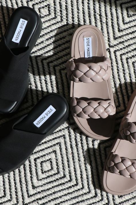 black pair of women's platform sandals, taupe braided leather sandal Sandal Outfits, Women Platform Sandals, What A Girl Wants, Trending Sandals, Shoe Boutique, Heel Sandal, Sandals Summer, Running Women, Women's Sandals