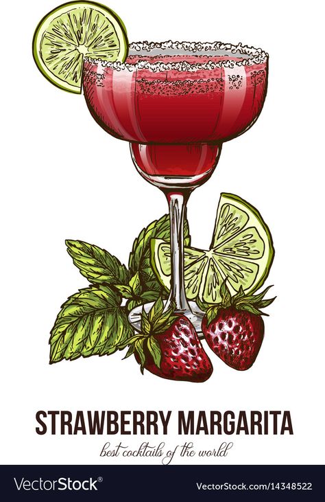 Drinks Painting, Margarita Illustration, Cocktail Sketch, Cocktail Drawing, Cocktails Drawing, Strawberry Cocktail, Cocktails Clipart, Cocktail Images, Strawberry Cocktails