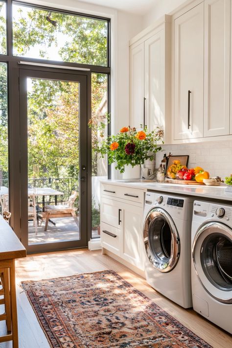 Get some tips and ideas on how to design a small laundry room if you are limited on space for your washer and dryer. Washer And Dryer In Kitchen Ideas, Washer Dryer In Kitchen, Dryer In Kitchen, Stackable Washer And Dryer, Affordable Storage, Laundry Essentials, Laundry Area, Small Laundry Rooms, Small Laundry Room