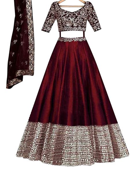 Buy Amrutam Fab Women's Satin Semi stitched Lehenga Choli (Lehenga Choli_Maroon_Free Size) at Amazon.in Lehenga Simple, Artist Corner, Satin Lehenga, Stitched Lehenga, Net Lehenga, Unique Blouse Designs, Dress Indian, Unique Blouse, Dress Indian Style