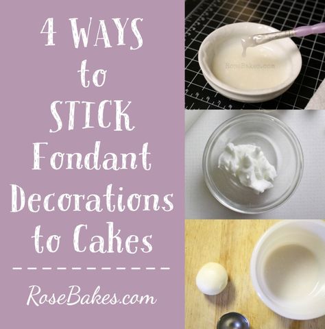 4 Ways to Stick Fondant Decorations to Cakes! Click over to find out 4 different ways to stick fondant decorations on a fondant cake when cake decorating! ~ Rose Bakes Fondant Tips, Fondant Techniques, Fondant Recipe, Wedding Cake Recipe, Easy Cake Decorating, Fondant Decorations, Fondant Flowers, Cake Business, Decorator Icing