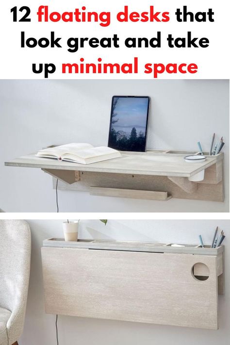 Floating Corner Desk, Floating Wall Desk, Floating Desks, Fold Out Desk, Fold Down Desk, Floating Shelf With Drawer, Study Table Designs, Modern Study, Wall Mounted Desk