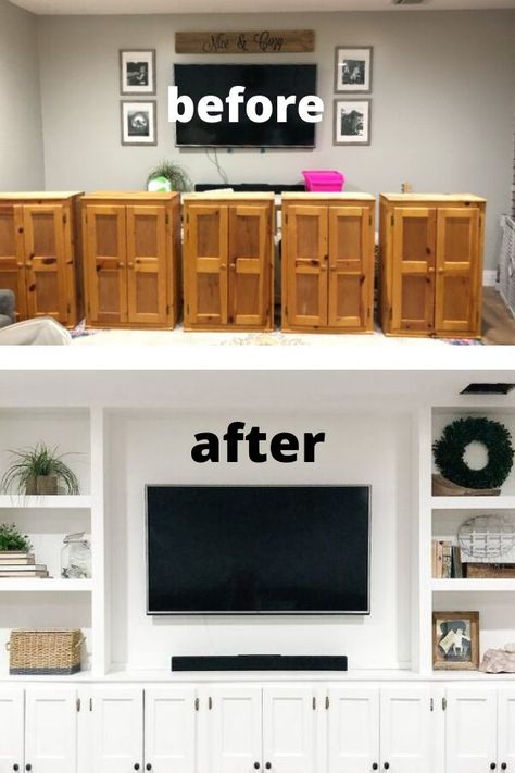 Diy Living Room Storage Ideas, Cabinet Shelves Living Room, Living Room Facelift, Rustic Wall Units For Tv Living Rooms, Large Cabinet Living Room, Expensive Looking Living Room, Living Room Cabinet Ideas, Living Room Media Cabinet, Indoor Designs