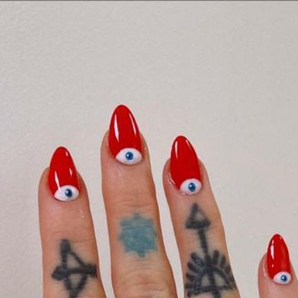 BhamBNails on Instagram: "A classic for @sammijefcoate 👁️ Using Candy @the_gelbottle_inc as a base and some evil eyes on her natural nails #nails #nailart #evileye" Pink Eye Nails, Halloween Nails Eyes, Sammijefcoate Nails, Googly Eye Nails, Funky Red Nails, Eyes On Nails, Nail Inspiration Short Nails, Red Evil Eye Nails, Simple Funky Nails