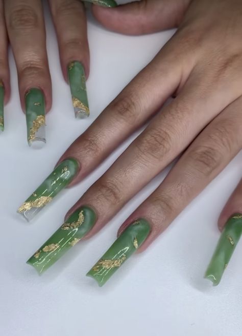 Jade Crystal Nails, Jade Green Acrylic Nails, Jade Acrylic Nails, Green Jade Nails, Jade Nails Acrylic, Nail Art Inspiration Creative, Jade Nails Designs, Jade Green Nails Acrylic, Crystal Acrylic Nails